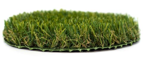 Close-up sample of Easi-Pet artificial grass, showing its green permeable backing